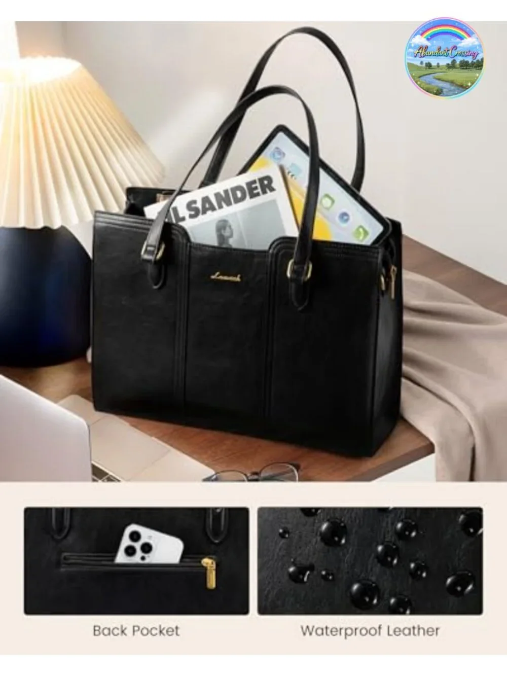 Vintage PU Leather Laptop Tote Bag for Women 15.6 Inch Work Bag with Wristlet